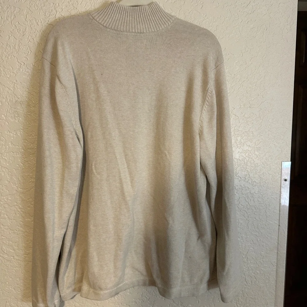 Eddie Bauer Quarter Zip Sweater Ivory Beige XL Striped‎ Pullover Cotton Casual
